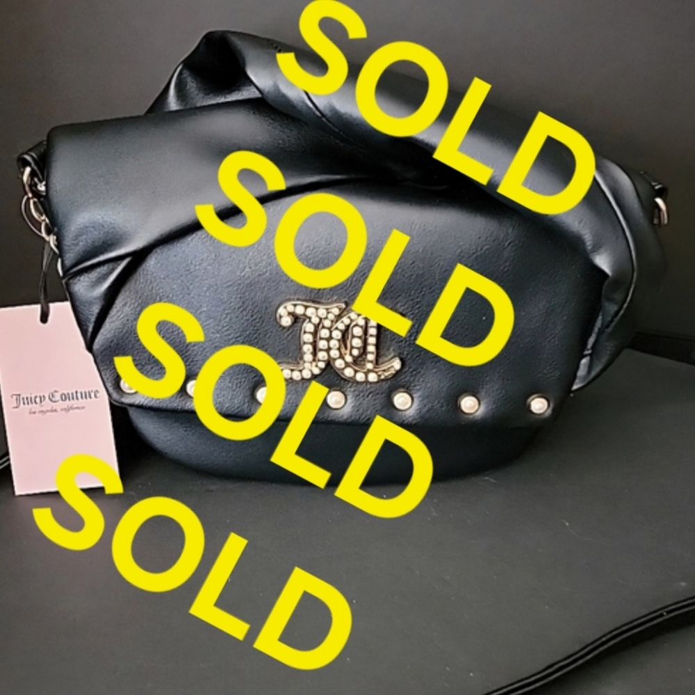 NWT  Juicy Couture Crossbody Bag Black Licorice Gold Hdw Faux Pearl
